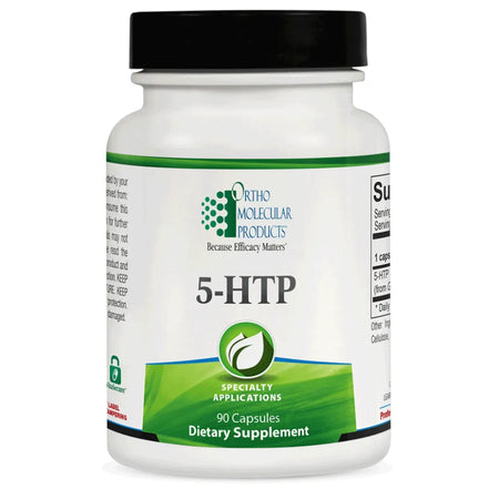 Ortho Molecular 5-HTP 100 mg supplement bottle for mood support, serotonin production and sleep wellness