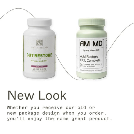 Acid Restore HCL Complete by Amy Myers MD, a 60-capsule supplement designed to facilitate and support gastric acidity.