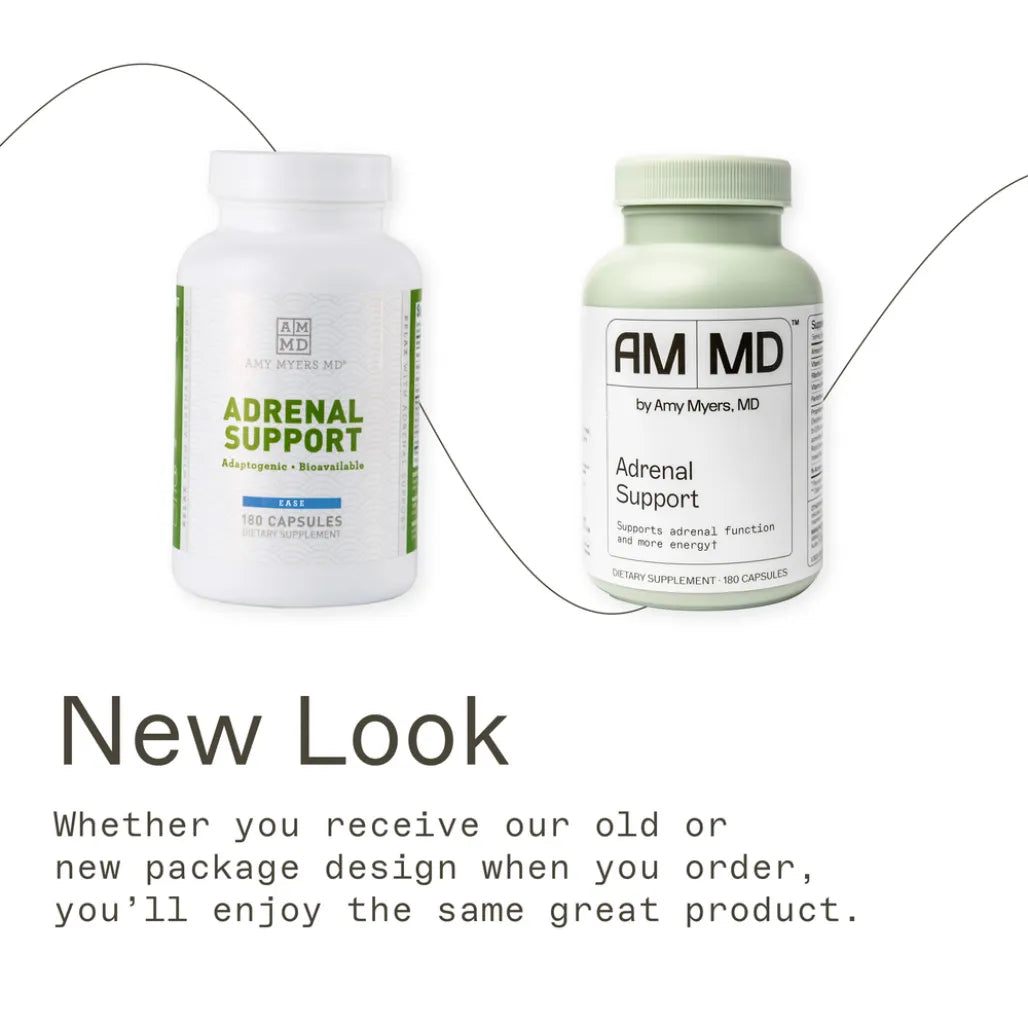 my Myers MD Adrenal Support highlighting a 180-capsule supply of bioavailable ingredients designed to encourage balanced cortisol levels.