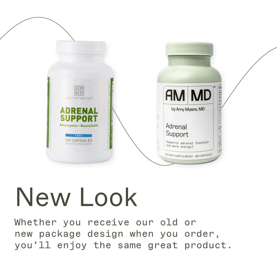 my Myers MD Adrenal Support highlighting a 180-capsule supply of bioavailable ingredients designed to encourage balanced cortisol levels.
