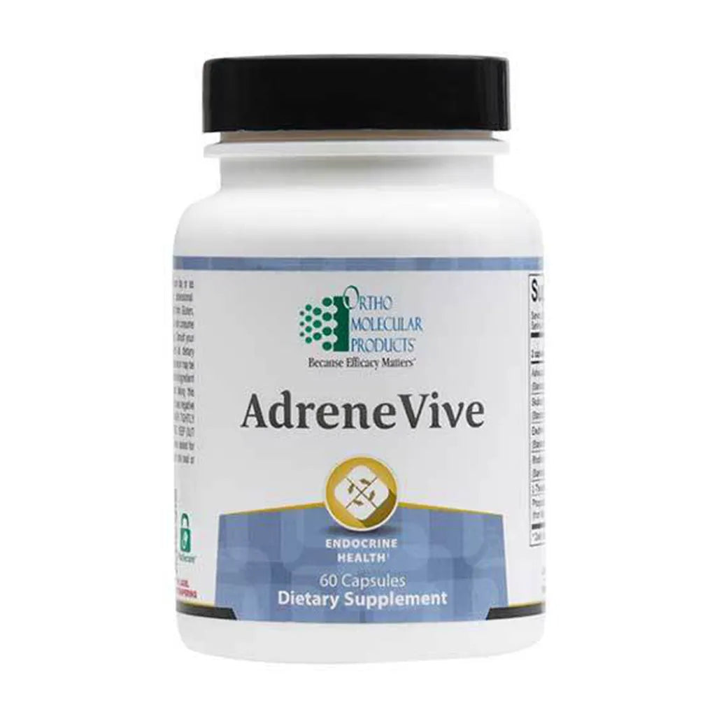 Ortho Molecular Adrene-Vive adrenal stress support supplement bottle for balanced cortisol and energy