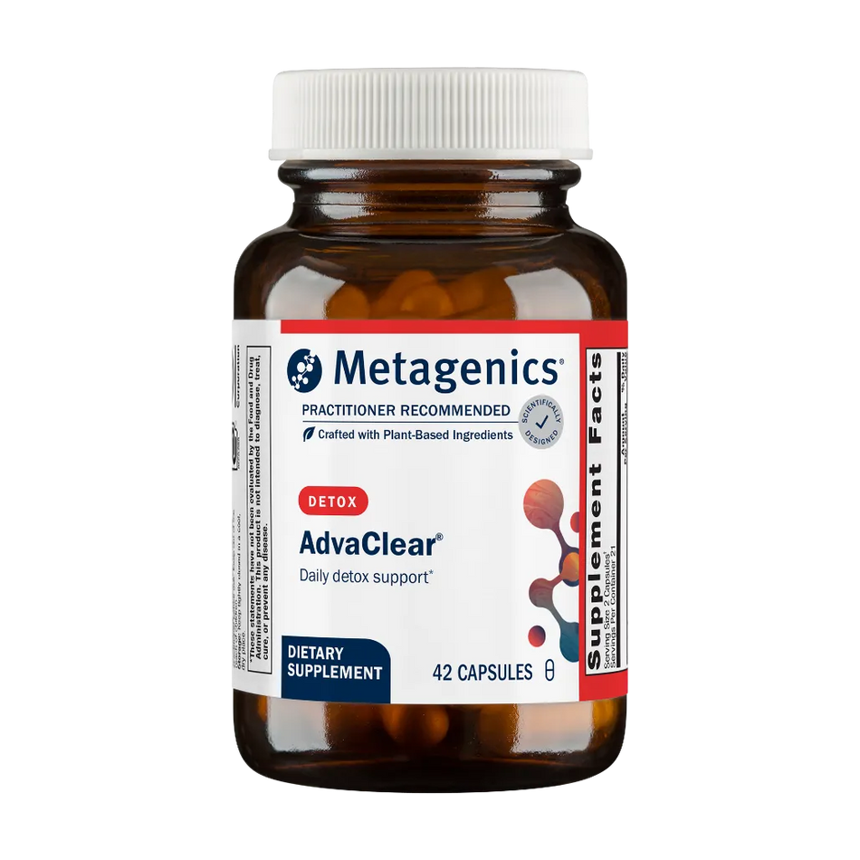 Metagenics AdvaClear capsules bottle front view 42 count supplement