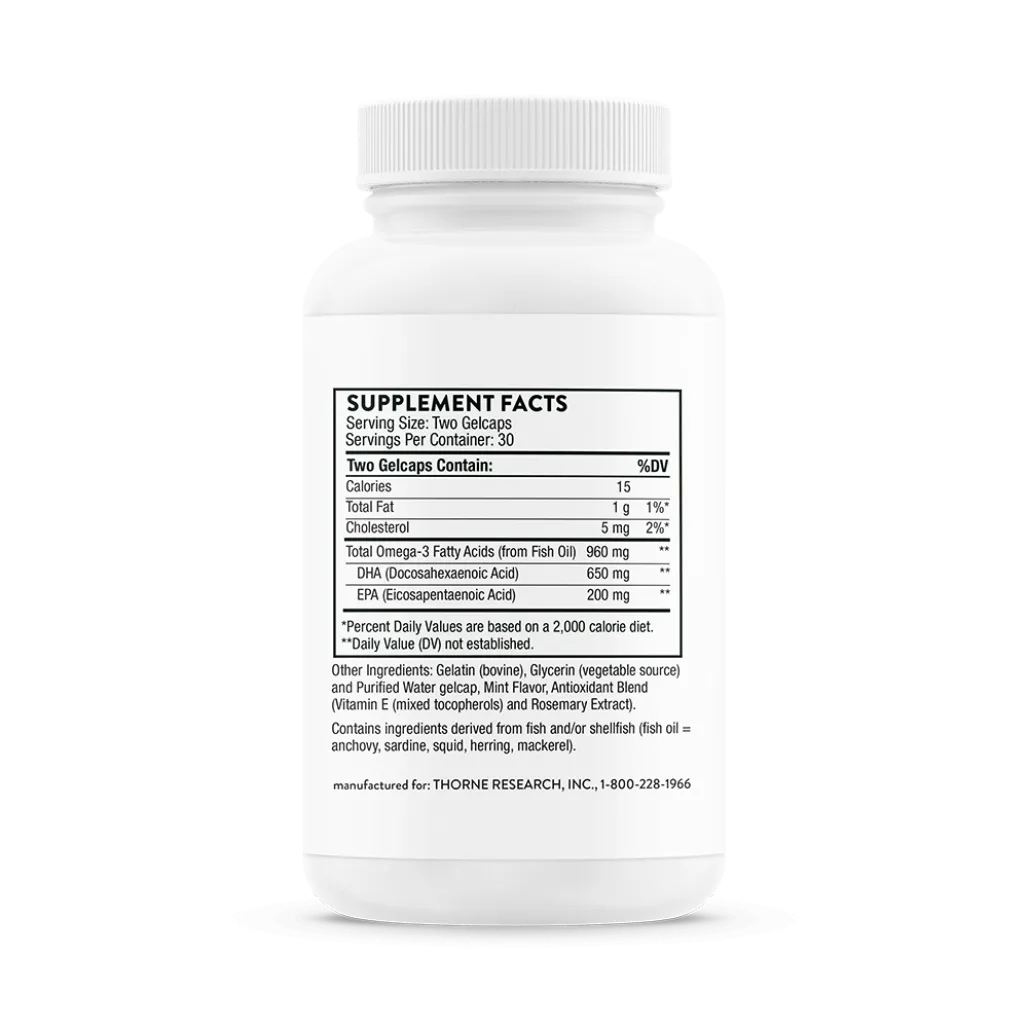 Thorne Advanced DHA 60 gelcaps supplement facts