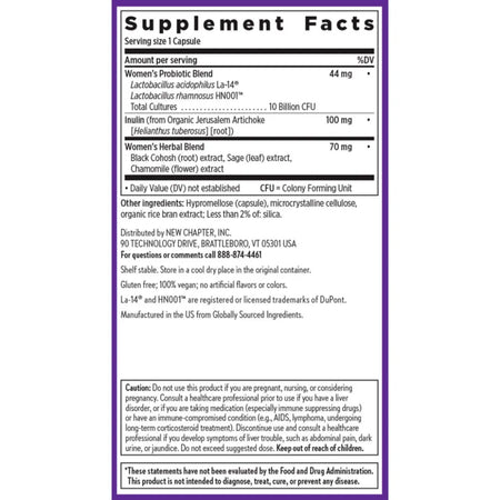 All Flora Probiotic Menopause Balance supplement facts label showing probiotics inulin and herbal ingredients