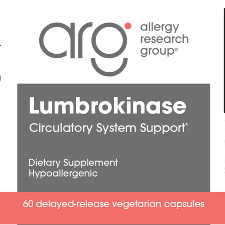 Lumbrokinase proteolytic enzyme capsules by Allergy Research Group for fibrin breakdown and cardiovascular wellness