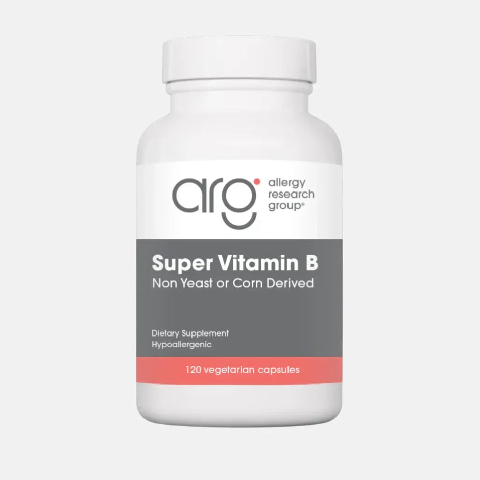 Allergy Research Group Super Vitamin B Complex supplement bottle of B-vitamins for energy, metabolism, and nervous system support