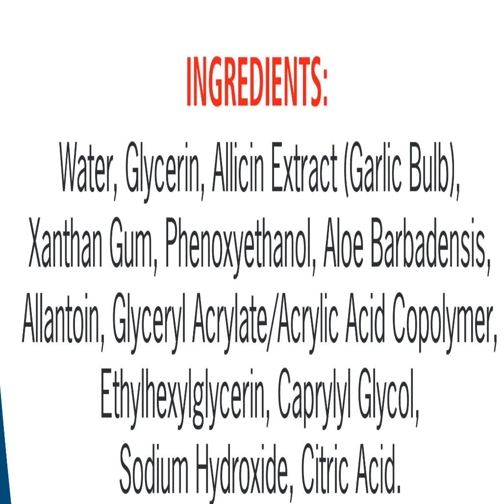 Alliderm Gel ingredients and usage instructions label – Allimax International topical gel