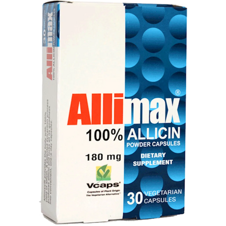 Allimax 180 mg stabilized allicin garlic extract capsules bottle – immune & cardiovascular support