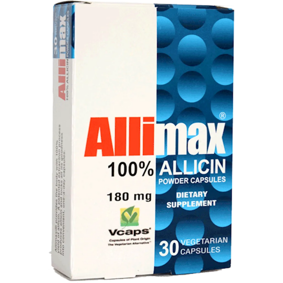 Allimax 180 mg stabilized allicin garlic extract capsules bottle – immune & cardiovascular support