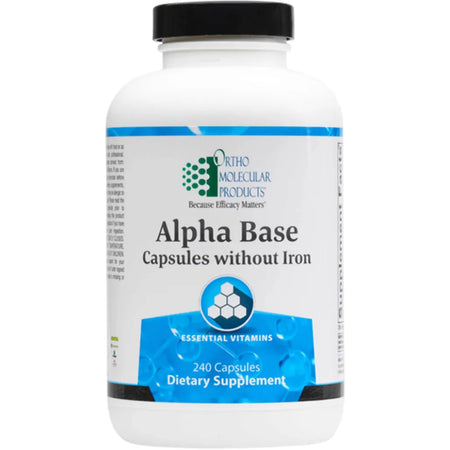 Alpha Base multivitamin without iron by Ortho Molecular Products for energy, metabolism, and immune health