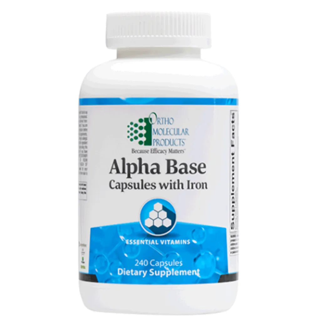 Ortho Molecular Alpha Base multivitamin supplement bottle for daily nutritional and antioxidant support