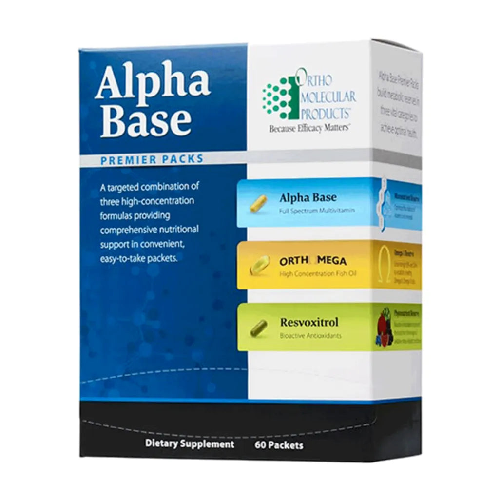 Alpha Base Premier Packs by Ortho Molecular Products comprehensive multinutrient and omega‑3 formula image