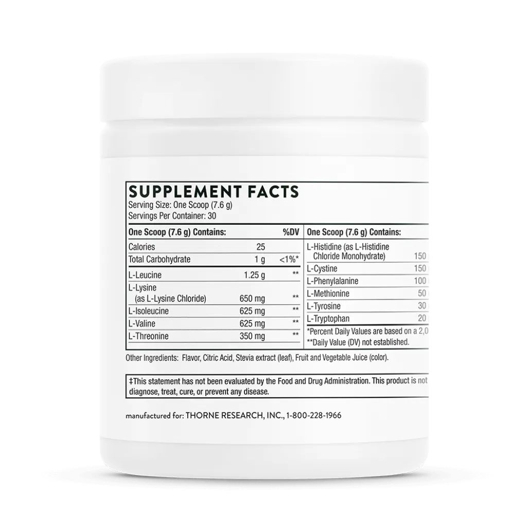 Thorne Amino Complex Berry Powder NSF 8 oz supplement facts