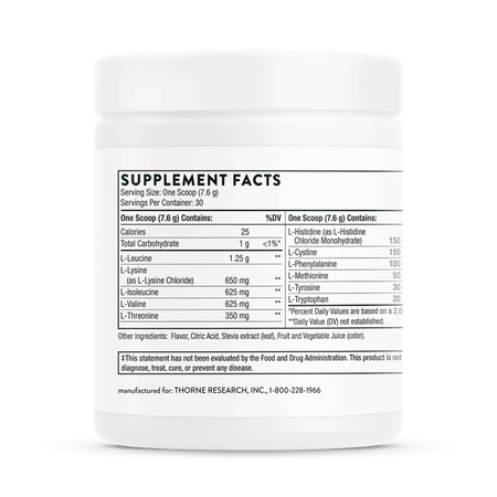 Thorne Amino Complex Berry Powder NSF 8 oz supplement facts