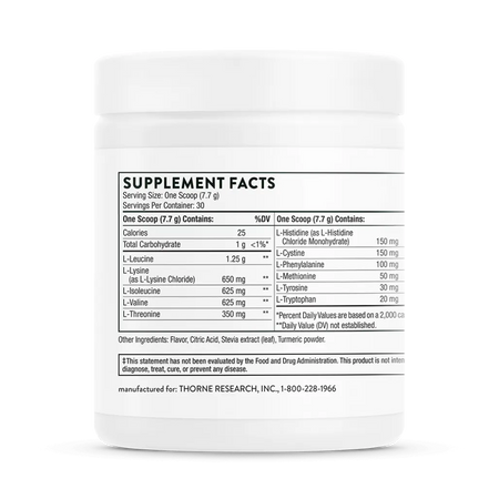 Thorne Amino Complex Lemon NSF 7.7 oz supplement facts