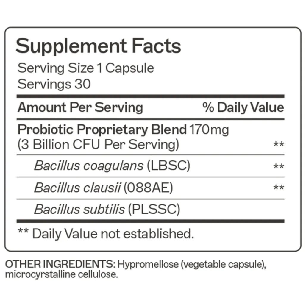 Nutritional information for Primal Earth Probiotic, a soil-based formula with three Bacillus strains designed to support digestive health and microbiome balance.