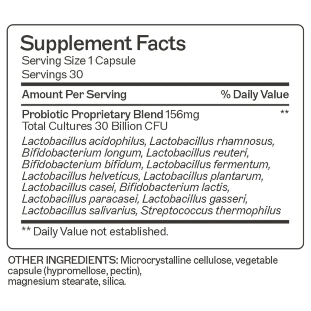 High-potency Probiotic 30 Billion by Amy Myers MD, showing 30 capsules of potent and replenishing gut health support.