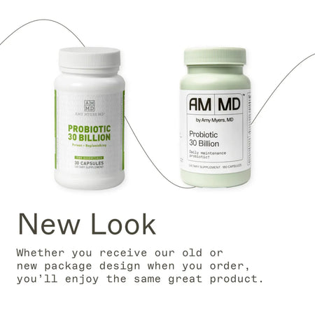 Probiotic 30 Billion by Amy Myers MD, a dietary supplement for daily maintenance of healthy gut flora.