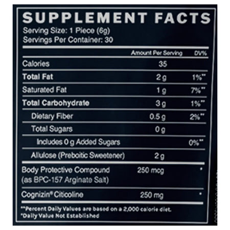 Ingredients of BPC‑157 Cognizine chocolates by Infiniwell for recovery and wellness