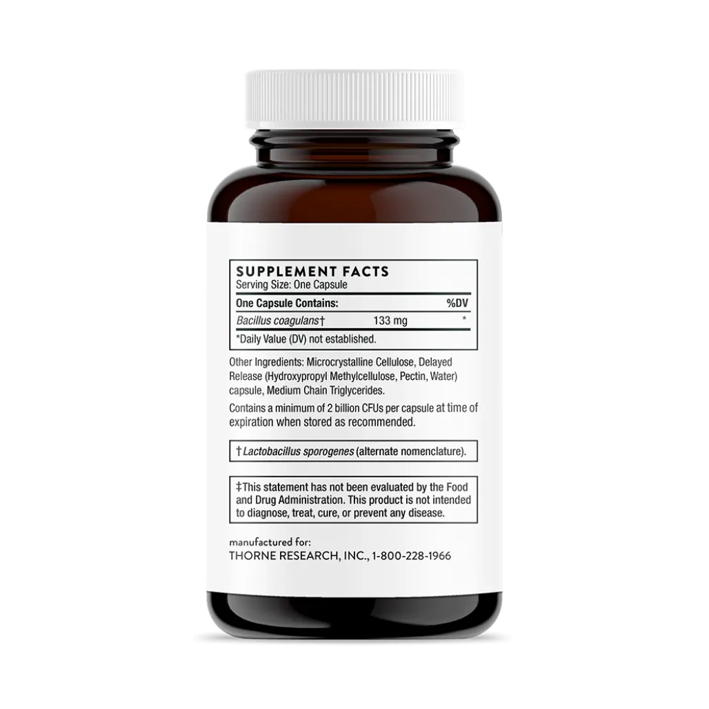 Thorne Bacillus Coagulans 60 vegcaps supplement facts