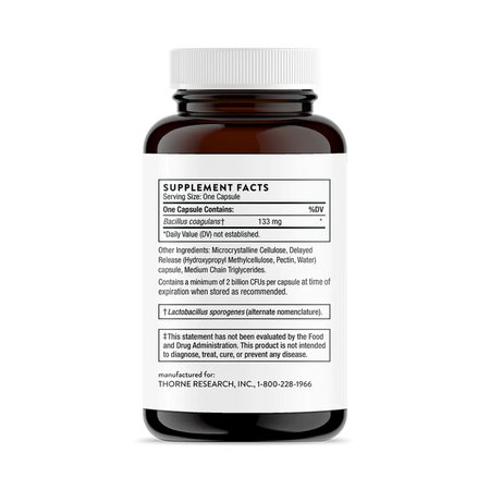 Thorne Bacillus Coagulans 60 vegcaps supplement facts