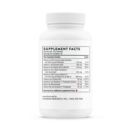 Thorne Basic Nutrients 2/Day 60 vegcaps supplement facts