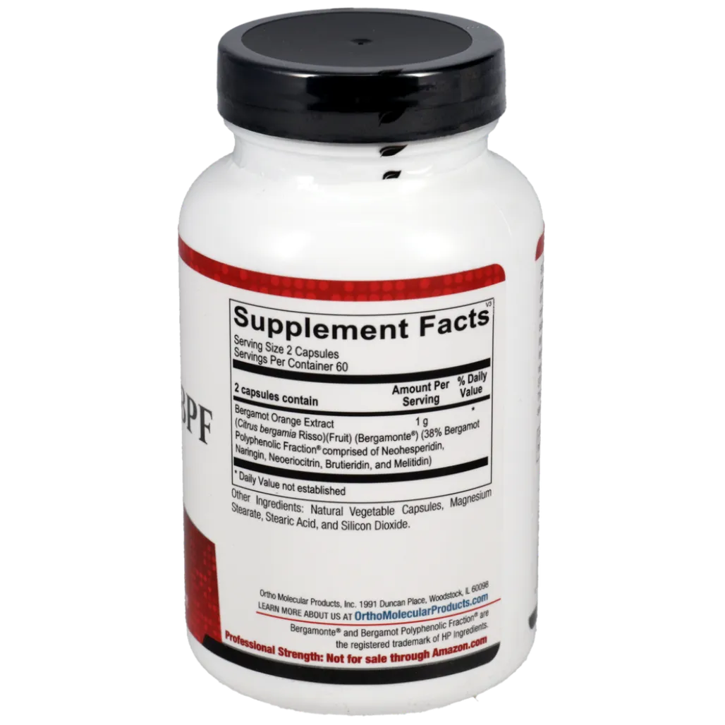 Ortho Molecular Bergamot BPF ingredient list for cholesterol balance, antioxidant and heart health support