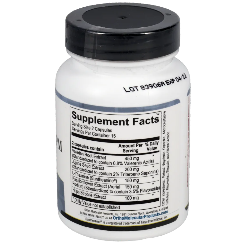 Ingredients list of Botanicalm PM by Ortho Molecular Products for sleep support and relaxation