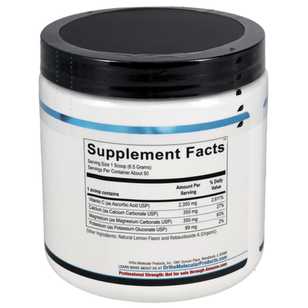 Buffered Lemon C Powder ingredient panel showing vitamin C, buffering minerals and natural lemon flavor