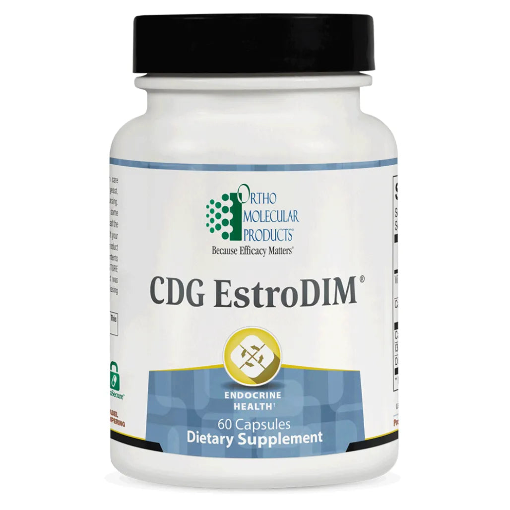 Ortho Molecular CDG Estro DIM supplement bottle for estrogen metabolism and hormonal balance support