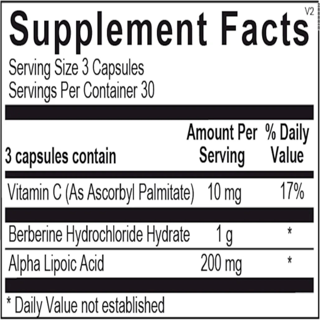 CM Core ingredients panel with berberine HCl, alpha‑lipoic acid and vitamin C for cardiometabolic support