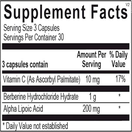 CM Core ingredients panel with berberine HCl, alpha‑lipoic acid and vitamin C for cardiometabolic support
