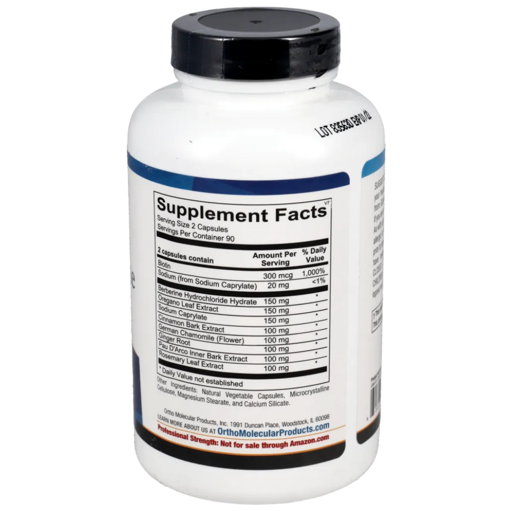 Ortho Molecular Candicid Forte ingredient list for GI microflora balance, immune support and antioxidant nutrients