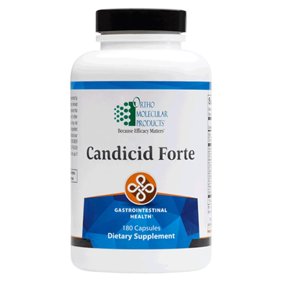 Ortho Molecular Candicid Forte gut health supplement bottle for microbial balance and immune support