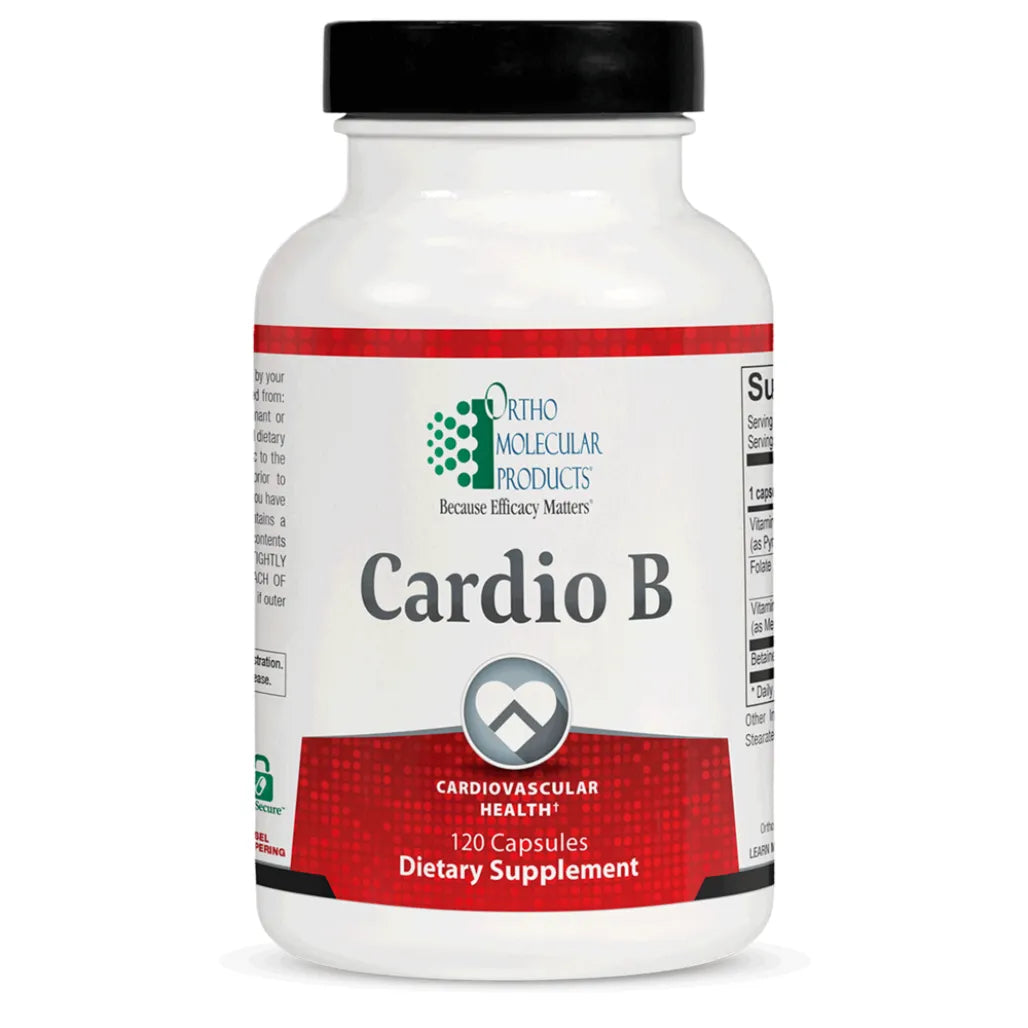Ortho Molecular Cardio‑B 120 capsules packaging for healthy homocysteine levels and cardiovascular wellness