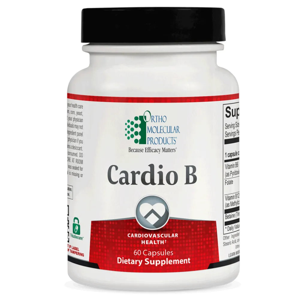 Ortho Molecular Cardio‑B cardiovascular support supplement bottle for homocysteine balance and heart health