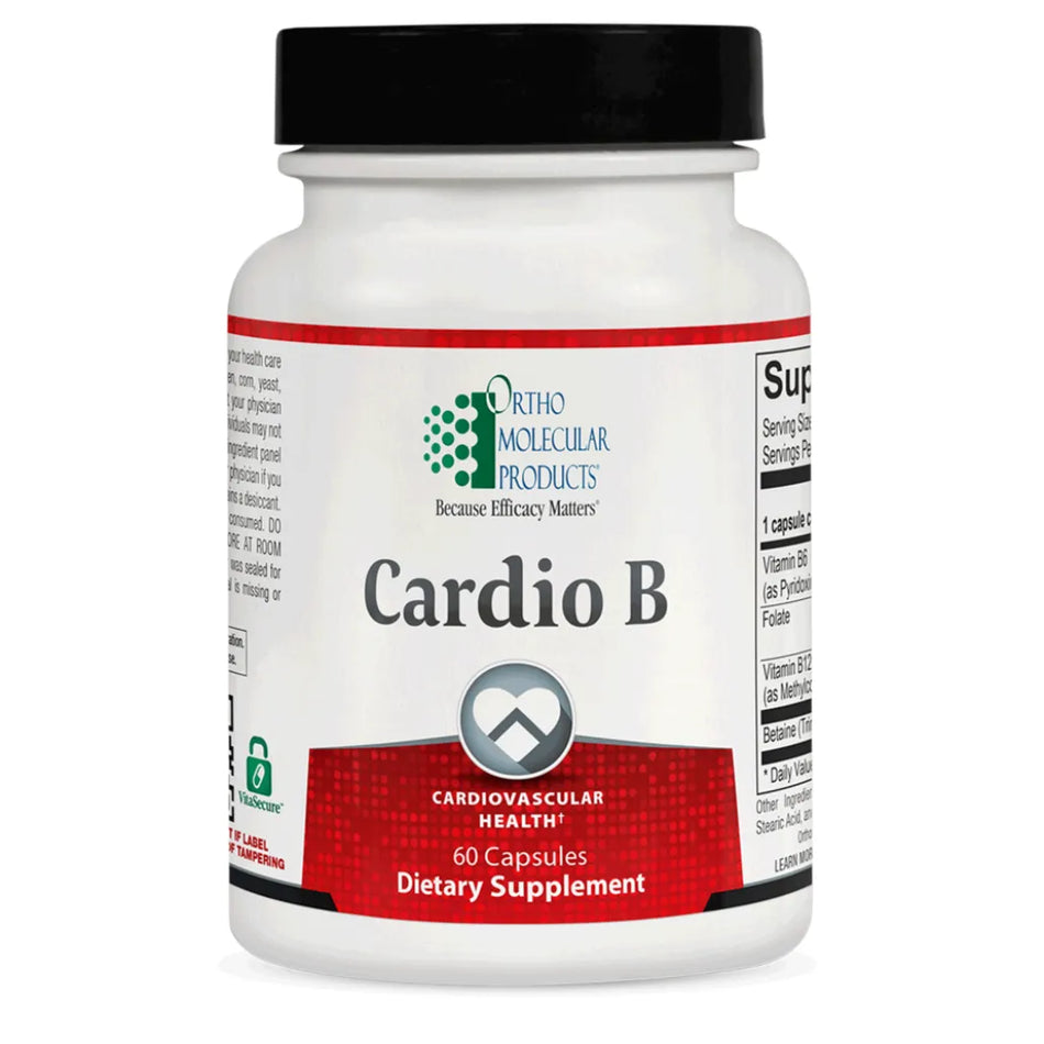 Ortho Molecular Cardio‑B cardiovascular support supplement bottle for homocysteine balance and heart health