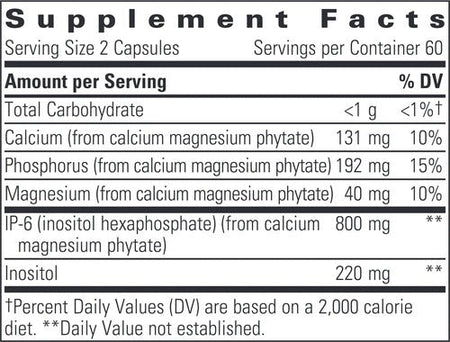 Integrative Therapeutics Cellular Forte with IP-6 & Inositol supplement facts