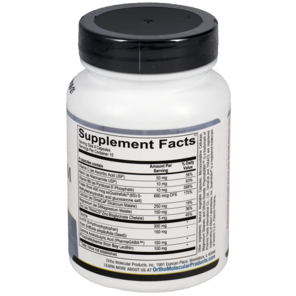 Ortho Molecular Cerenity PM ingredient list with vitamins, minerals and calming amino acids for sleep