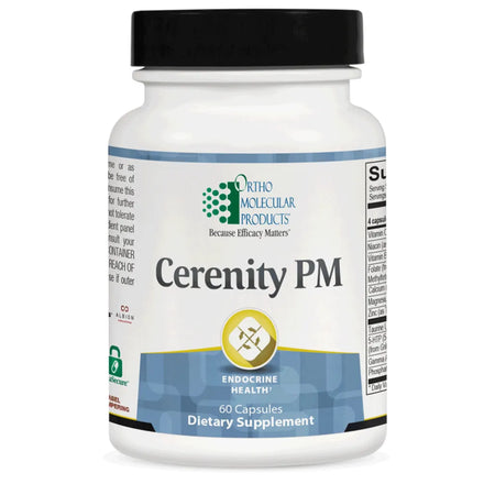 Ortho Molecular Cerenity PM sleep support supplement bottle for calm, relaxation, and restful sleep