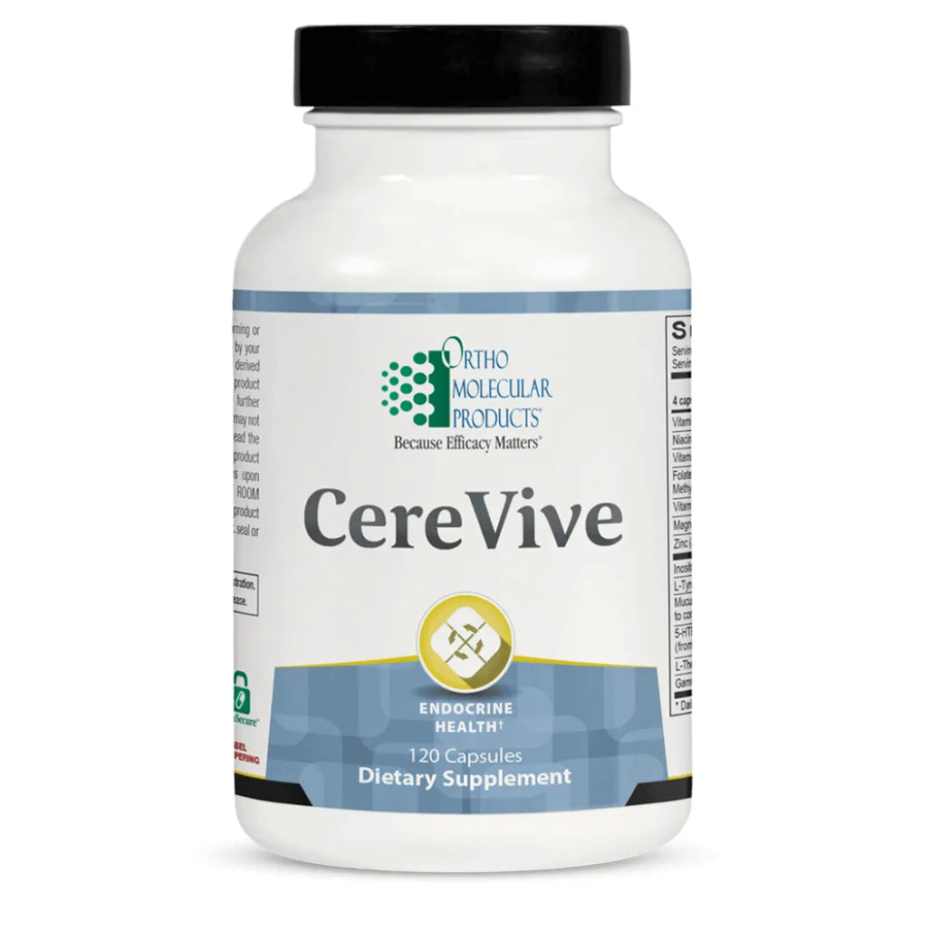 Ortho Molecular CereVive supplement bottle for mood support, focus, calm neurotransmitter balance