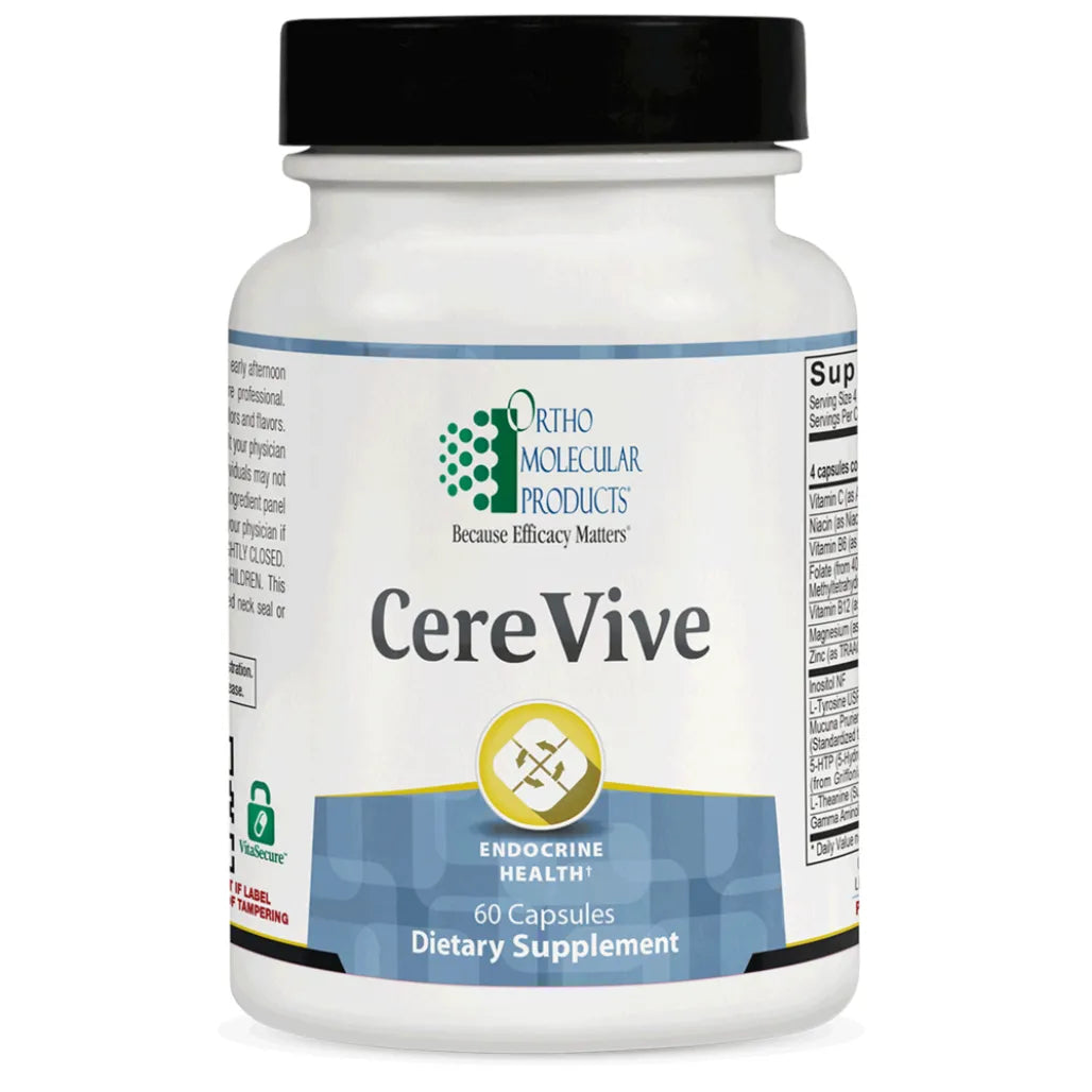 CereVive by Ortho Molecular Products mental outlook and relaxed focus support formula packaging