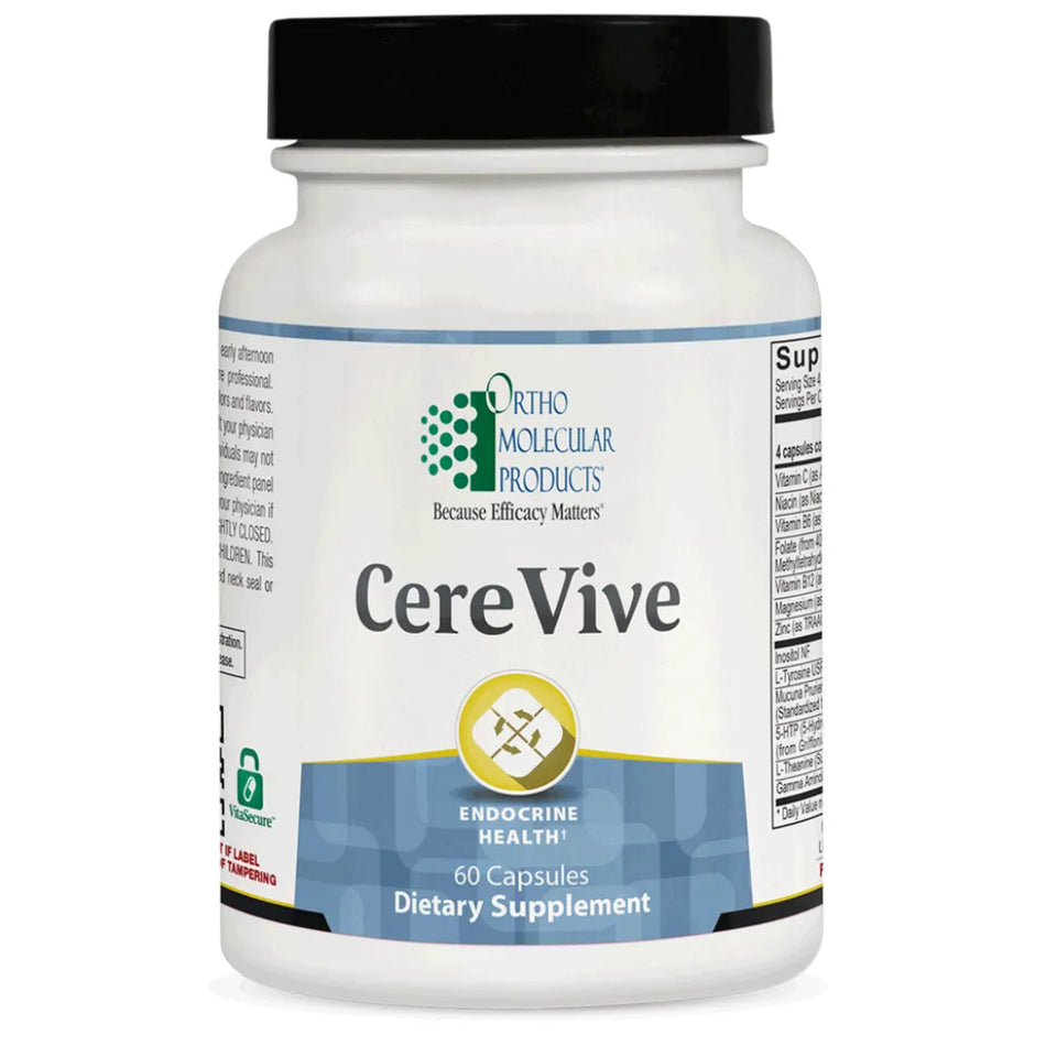 CereVive by Ortho Molecular Products mental outlook and relaxed focus support formula packaging