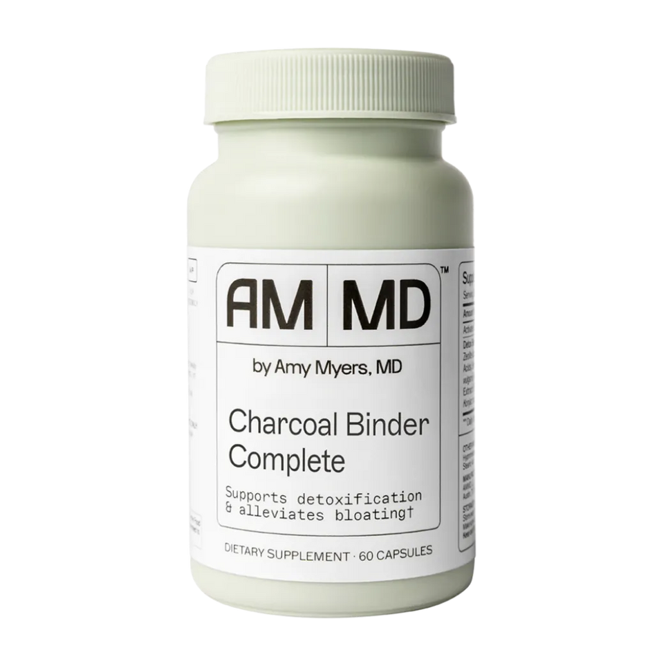 Charcoal Binder Complete dietary supplement by Amy Myers MD, activated charcoal capsules supporting detoxification and reducing bloating