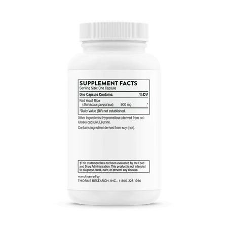 Thorne Choleast-900 Red Yeast Rice 120 caps supplement facts