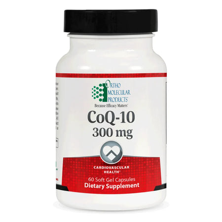 CoQ-10 300 mg soft gel bottle for heart health, cellular energy and antioxidant protection