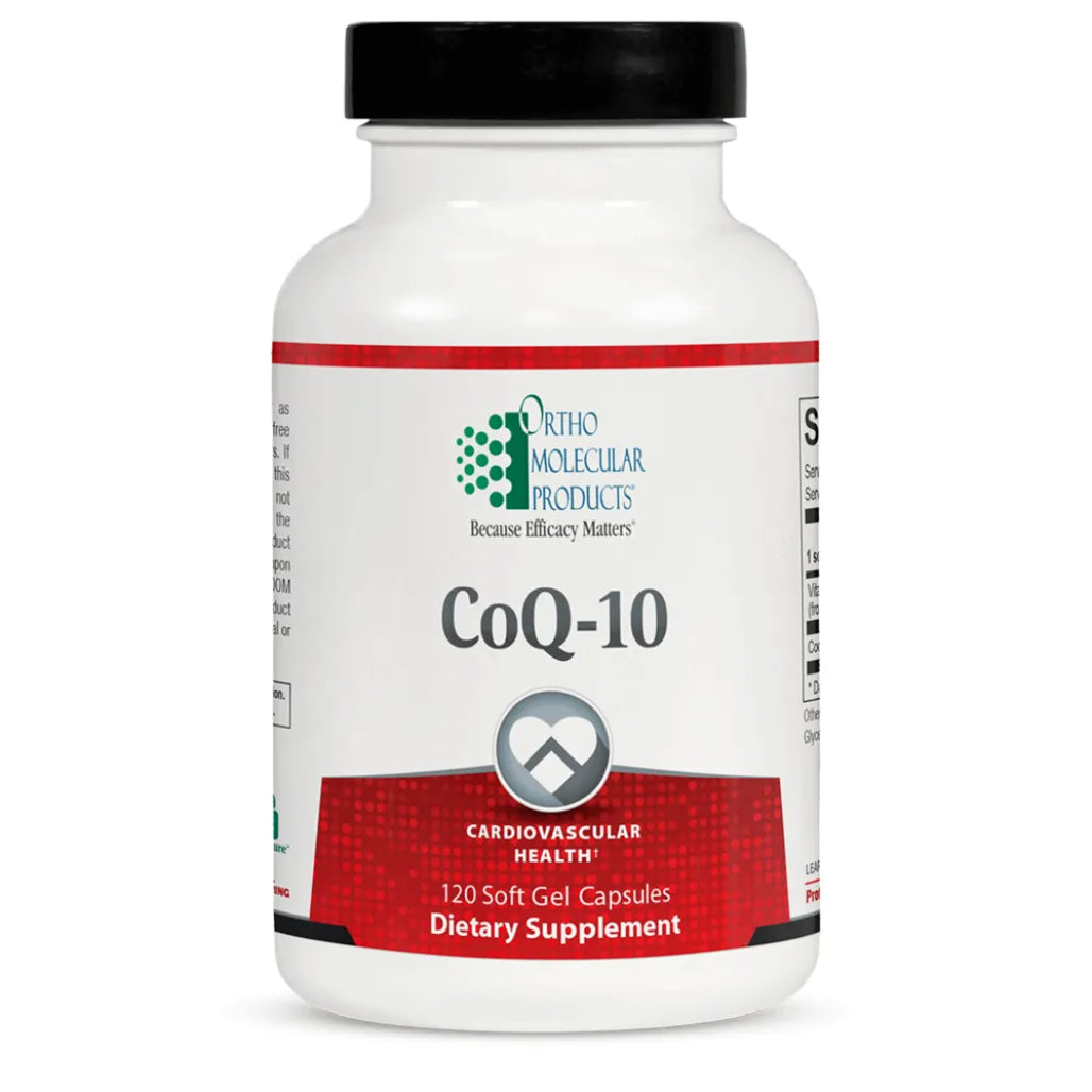 Ortho Molecular CoQ-10 120 soft gels cardiovascular and cellular energy support supplement bottle