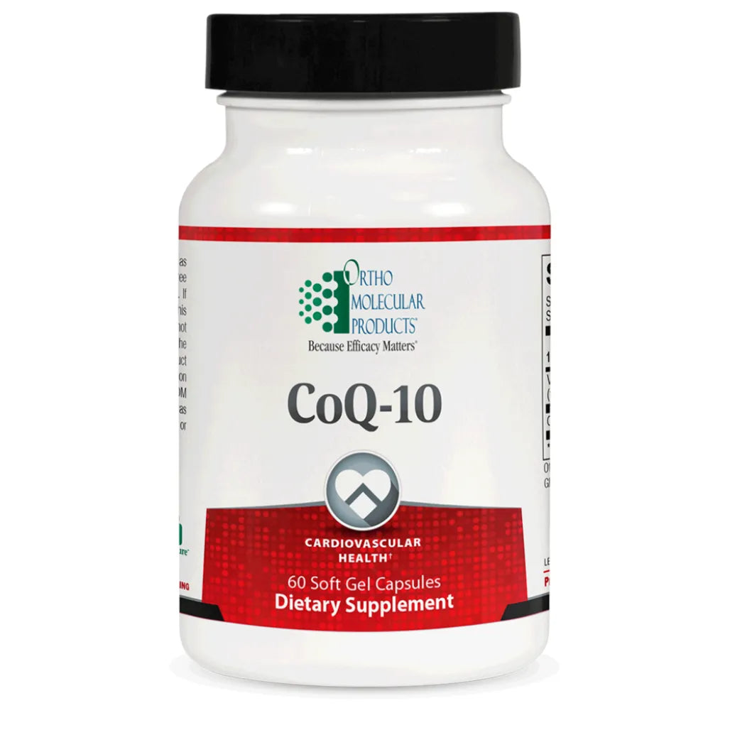 Ortho Molecular CoQ-10 120 ct packaging for healthy heart function, antioxidant and cellular support