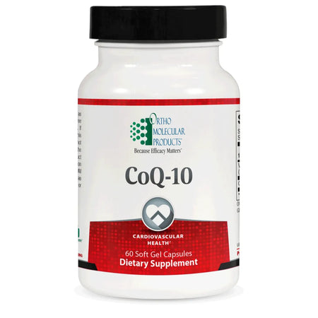 Ortho Molecular CoQ-10 120 ct packaging for healthy heart function, antioxidant and cellular support