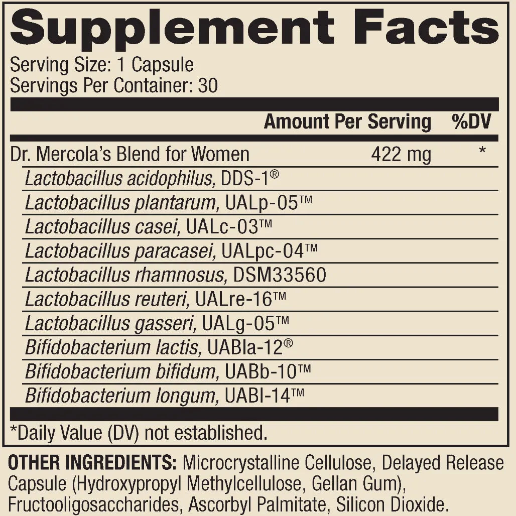 Dr. Mercola Complete Probiotics for Women 70 Billion CFU Dietary Supplement, 90 Capsules